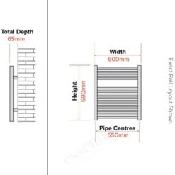 Essential Straight Towel Warmer Chrome 690mm X 600mm - 148224