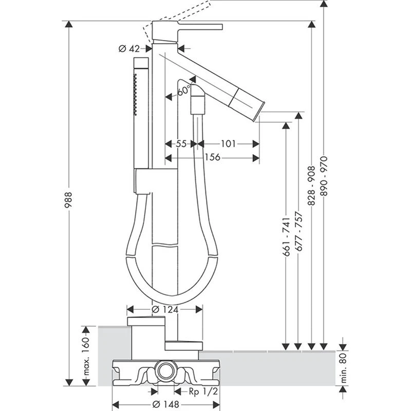 AXOR Starck Floor Standing Bath Mixer Tap With Pin Handle - Brushed Red Gold - 10456310 4 AXOR Starck Floor Standing Bath Mixer Tap With Pin Handle - Brushed Red Gold - 10456310 - Image 2