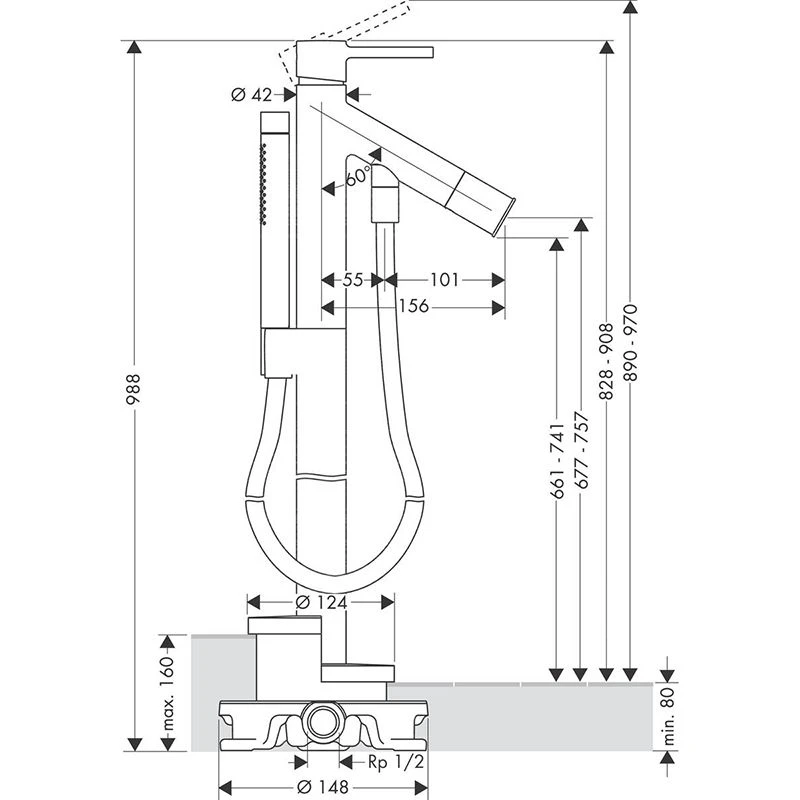 AXOR Starck Floor Standing Bath Mixer Tap With Pin Handle - Brushed Nickel - 10456820 4 AXOR Starck Floor Standing Bath Mixer Tap With Pin Handle - Brushed Nickel - 10456820 - Image 2
