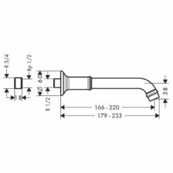 Axor Montreux Bath Spout - Brushed Gold Optic - 16541250 -Bliss Bath Shop 1 6 16541250 dimensions