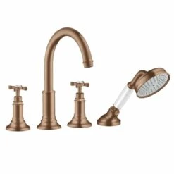 Axor Montreux 4-Hole Bath/Shower Mixer Rim-Mounted With Cross Handles - Brushed Red Gold -16546310