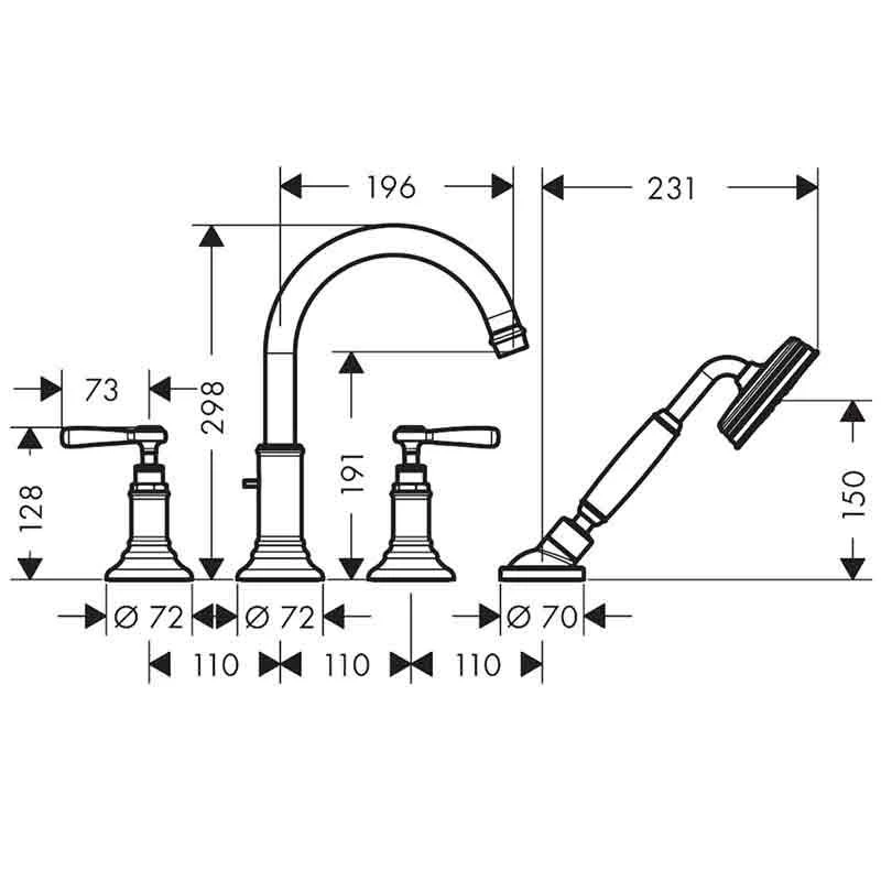 Axor Montreux 4-Hole Bath/Shower Mixer Rim-Mounted With Lever Handles - Brushed Red Gold - 16550310 4 Axor Montreux 4-Hole Bath/Shower Mixer Rim-Mounted With Lever Handles - Brushed Red Gold - 16550310 - Image 2