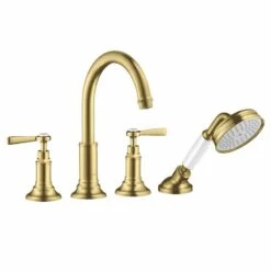 Axor Montreux 4-Hole Bath/Shower Mixer Tile Mounted With Lever Handles - Brushed Brass - 16554950