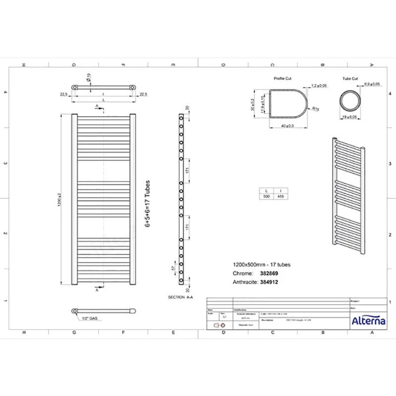 Essential Treviso 1921 Towel Warmer Anthracite 1200mm X 500mm - 384912 4 Essential Treviso 1921 Towel Warmer Anthracite 1200mm X 500mm - 384912 - Image 2