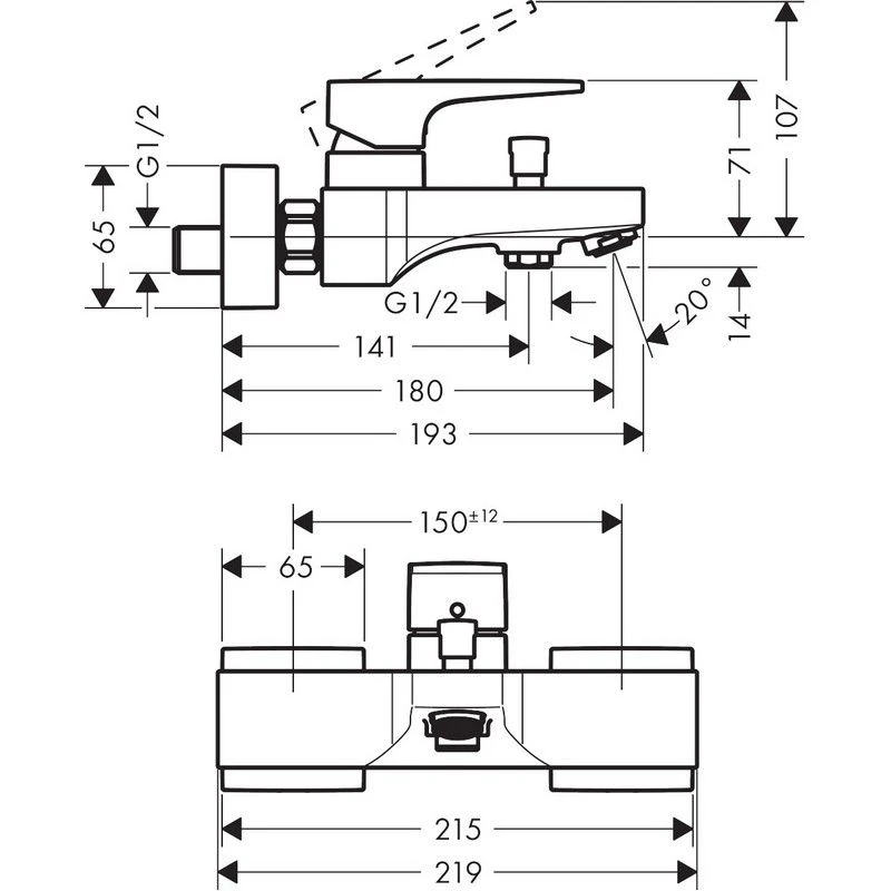 Hansgrohe Metropol Single Lever Bath & Shower Mixer Tap For Exposed Installation With Lever Handle Matt White - 32540700 4 Hansgrohe Metropol Single Lever Bath & Shower Mixer Tap For Exposed Installation With Lever Handle Matt White - 32540700 - Image 2
