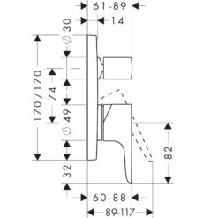 AXOR Citterio M Single Lever Manual Bath Mixer For Concealed Installation With Integrated Backflow Prevention - Stainless Steel Optic - 34427800 -Bliss Bath Shop 3 4 34427800 dimensionalimage