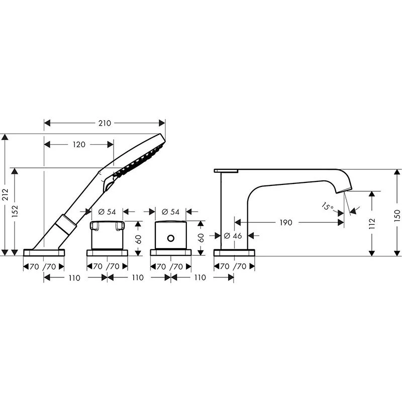 AXOR Citterio E 4-Hole Bath Mixer Rim Mounted Thermostatic Brushed Black Chrome - 36411340 4 AXOR Citterio E 4-Hole Bath Mixer Rim Mounted Thermostatic Brushed Black Chrome - 36411340 - Image 2