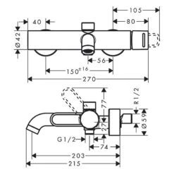 AXOR Uno Single Lever Manual Bath Mixer For Exposed Installation With Loop Handle - Brushed Nickel - 38421820 -Bliss Bath Shop 3 8 38421820 dimensions