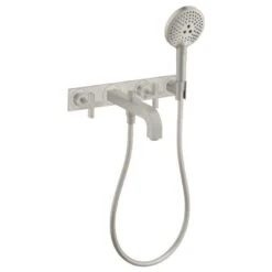 Axor Citterio 3-Hole Wall-Mounted Bath Mixer With Cross Handles & Plate - Stainless Steel Optic - 39441800