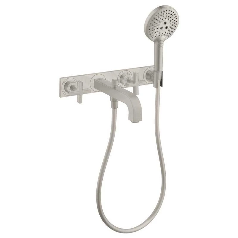 Axor Citterio 3-Hole Wall-Mounted Bath Mixer With Cross Handles & Plate - Stainless Steel Optic - 39441800 3 Axor Citterio 3-Hole Wall-Mounted Bath Mixer With Cross Handles & Plate - Stainless Steel Optic - 39441800