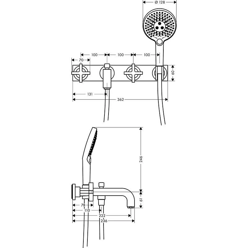 Axor Citterio 3-Hole Wall-Mounted Bath Mixer With Cross Handles & Plate - Stainless Steel Optic - 39441800 4 Axor Citterio 3-Hole Wall-Mounted Bath Mixer With Cross Handles & Plate - Stainless Steel Optic - 39441800 - Image 2