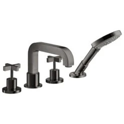 Axor Citterio 4H Bath Mixer Rim Mounted With Cross Handles & Escutcheons - Polished Black Chrome - 39445330