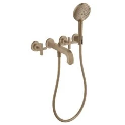 Axor Citterio 3-Hole Wall-Mounted Bath Mixer With Cross Handles & Escutcheons - Brushed Red Gold - 39447310