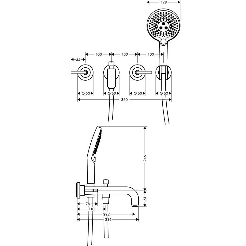 Axor Citterio 3-Hole Wall-Mounted Bath Mixer With Lever Handles & Escutcheons - Brushed Bronze - 39448140 4 Axor Citterio 3-Hole Wall-Mounted Bath Mixer With Lever Handles & Escutcheons - Brushed Bronze - 39448140 - Image 2