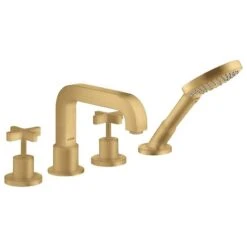 Axor Citterio 4H Bath Mixer Tile Mounted With Cross Handles & Escutcheons - Brushed Gold Optic - 39453250