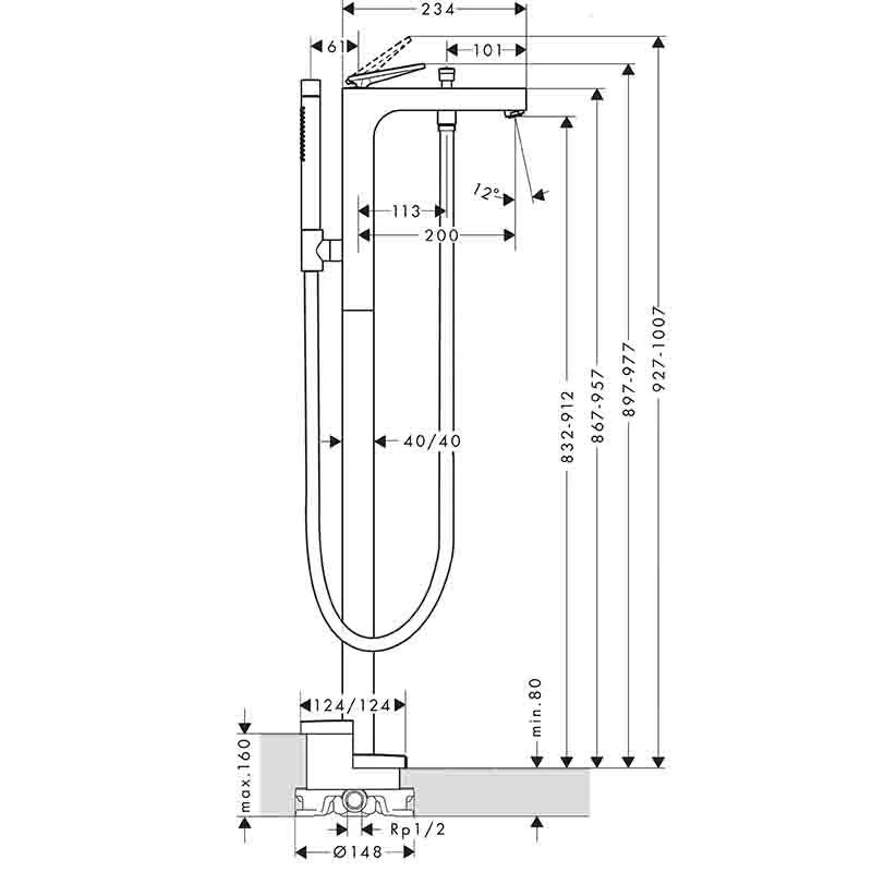 Axor Citterio Floorstanding Bath Mixer With Rhombic Cut Lever Handle - Polished Gold Optic - 39471990 4 Axor Citterio Floorstanding Bath Mixer With Rhombic Cut Lever Handle - Polished Gold Optic - 39471990 - Image 2
