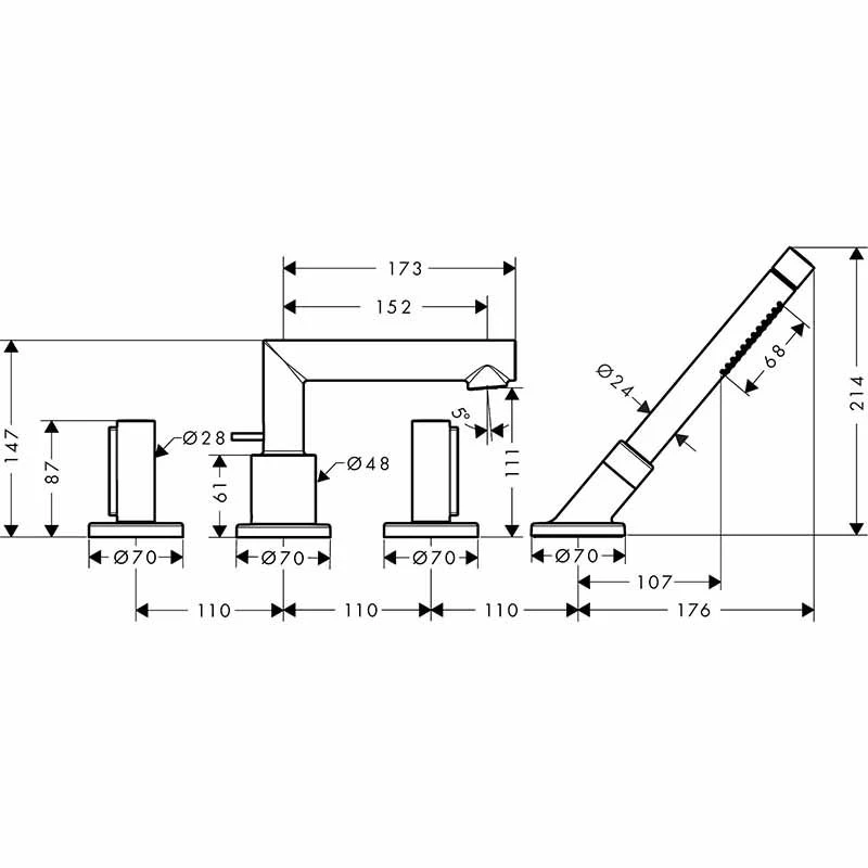 Axor Uno 4-Hole Rim-Mounted Bath/Shower Mixer With Zero Handles - Brushed Bronze - 45444140 4 Axor Uno 4-Hole Rim-Mounted Bath/Shower Mixer With Zero Handles - Brushed Bronze - 45444140 - Image 2