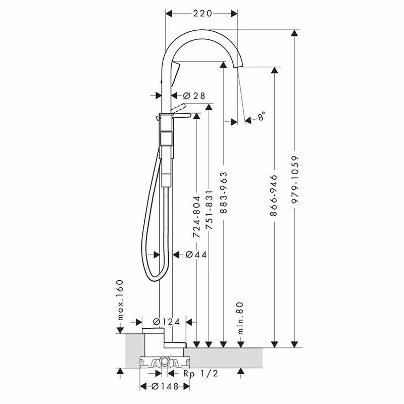 Axor One Single Lever Bath Mixer Floor-Standing - Polished Black Chrome - 48440330 3 Axor One Single Lever Bath Mixer Floor-Standing - Polished Black Chrome - 48440330 - Image 2