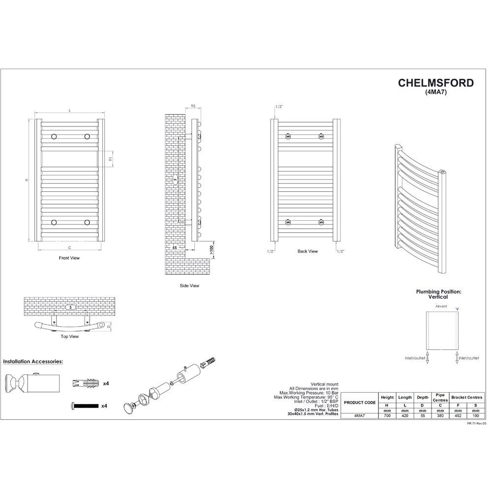 Ultraheat Chelmsford Arched Towel Radiator 700x420mm - White - 4MA7W 4 Ultraheat Chelmsford Arched Towel Radiator 700x420mm - White - 4MA7W - Image 2