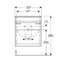 Geberit Renova Plan 550mm Slim Rim Vanity Basin & Basin Unit - Light Hickory - 501.914.00.1 -Bliss Bath Shop 5 0 501.914.00.1 dimensions1