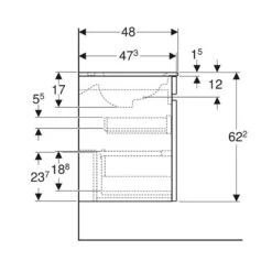 Geberit Renova Plan 550mm Slim Rim Vanity Basin & Basin Unit - Light Hickory - 501.914.00.1 -Bliss Bath Shop 5 0 501.914.00.1 dimensions2