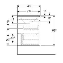 Geberit Renova Plan 600mm Slim Rim Vanity Basin & Basin Unit - Lava - 501.915.JK.1 -Bliss Bath Shop 5 0 501.915.jk .1 dimensions2