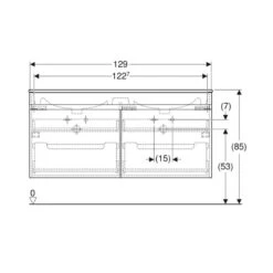 Geberit Renova Plan 1300mm Double Slim Rim Vanity Basin & Basin Unit - White - 501.918.01.1 -Bliss Bath Shop 5 0 501.918.01.1 dimensions1