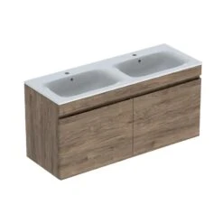Geberit Renova Plan 1300mm Double Slim Rim Vanity Basin & Basin Unit - Hickory - 501.918.JR.1