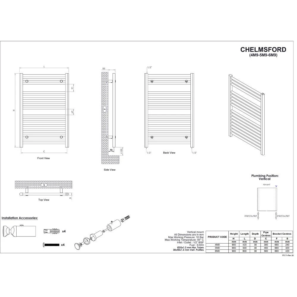 Ultraheat Chelmsford Straight Towel Radiator 900x500mm - White - 5M9W 4 Ultraheat Chelmsford Straight Towel Radiator 900x500mm - White - 5M9W - Image 2