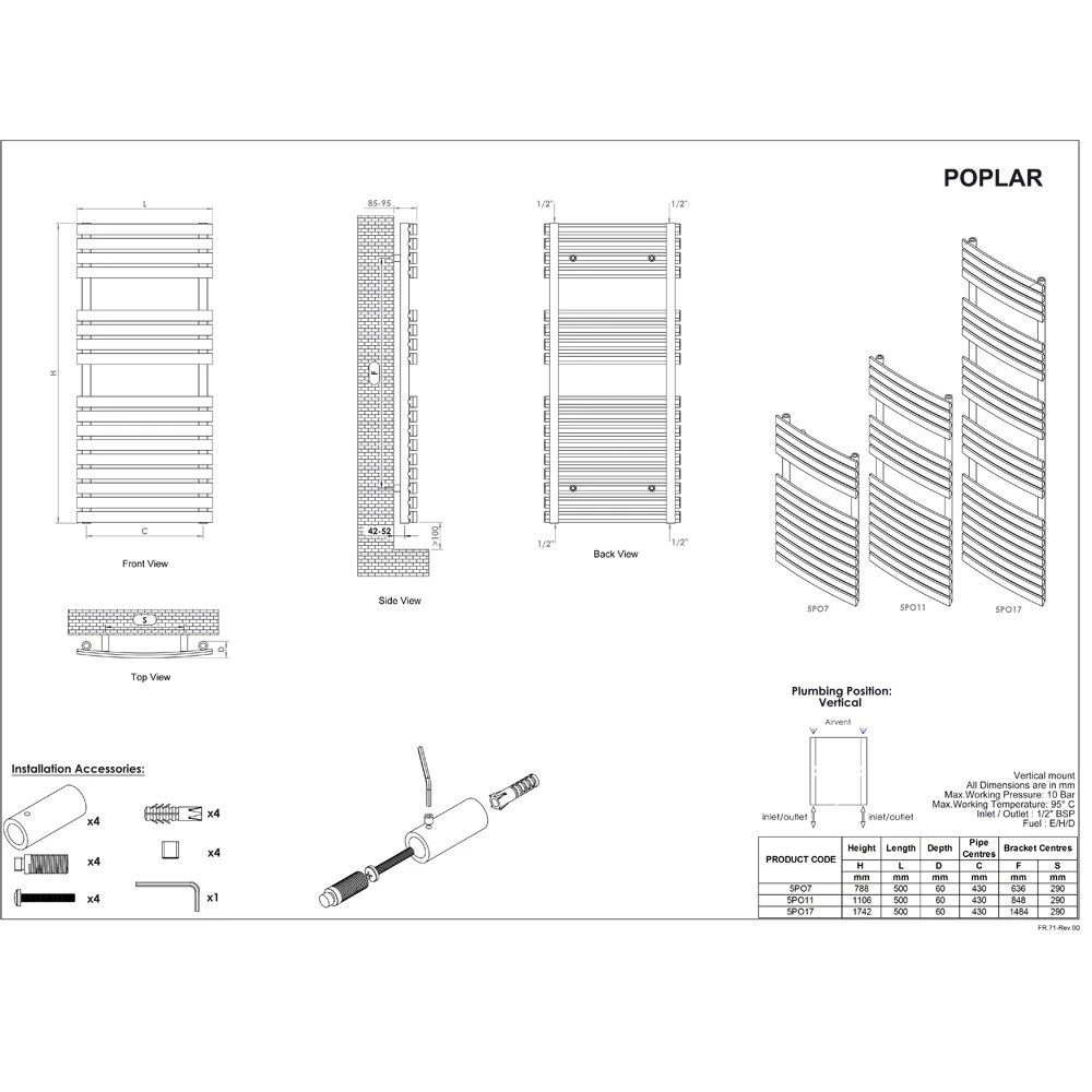 Ultraheat Poplar Straight Towel Radiator 788x500mm - White - 5PO7W 4 Ultraheat Poplar Straight Towel Radiator 788x500mm - White - 5PO7W - Image 2