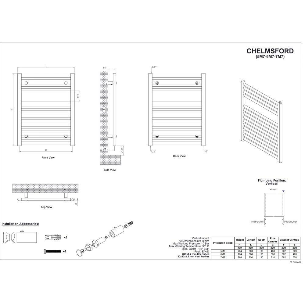 Ultraheat Chelmsford Straight Towel Radiator 764x750mm - Chrome - 7M7C 4 Ultraheat Chelmsford Straight Towel Radiator 764x750mm - Chrome - 7M7C - Image 2