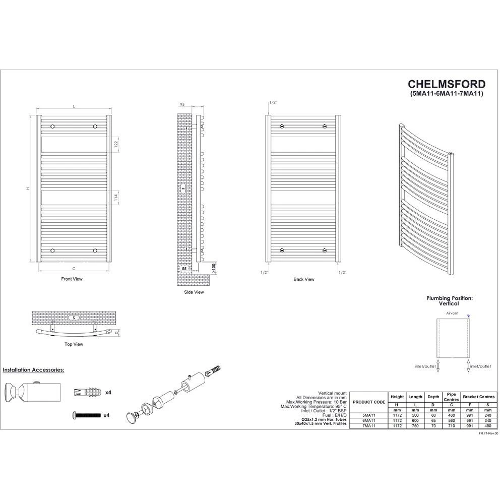 Ultraheat Chelmsford Arched Towel Radiator 1172x750mm - Chrome - 7MA11C 4 Ultraheat Chelmsford Arched Towel Radiator 1172x750mm - Chrome - 7MA11C - Image 2
