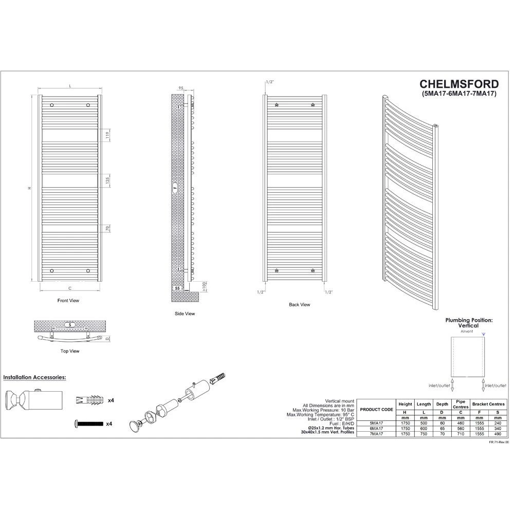 Ultraheat Chelmsford Arched Towel Radiator 1750x750mm - Chrome - 7MA17C 4 Ultraheat Chelmsford Arched Towel Radiator 1750x750mm - Chrome - 7MA17C - Image 2