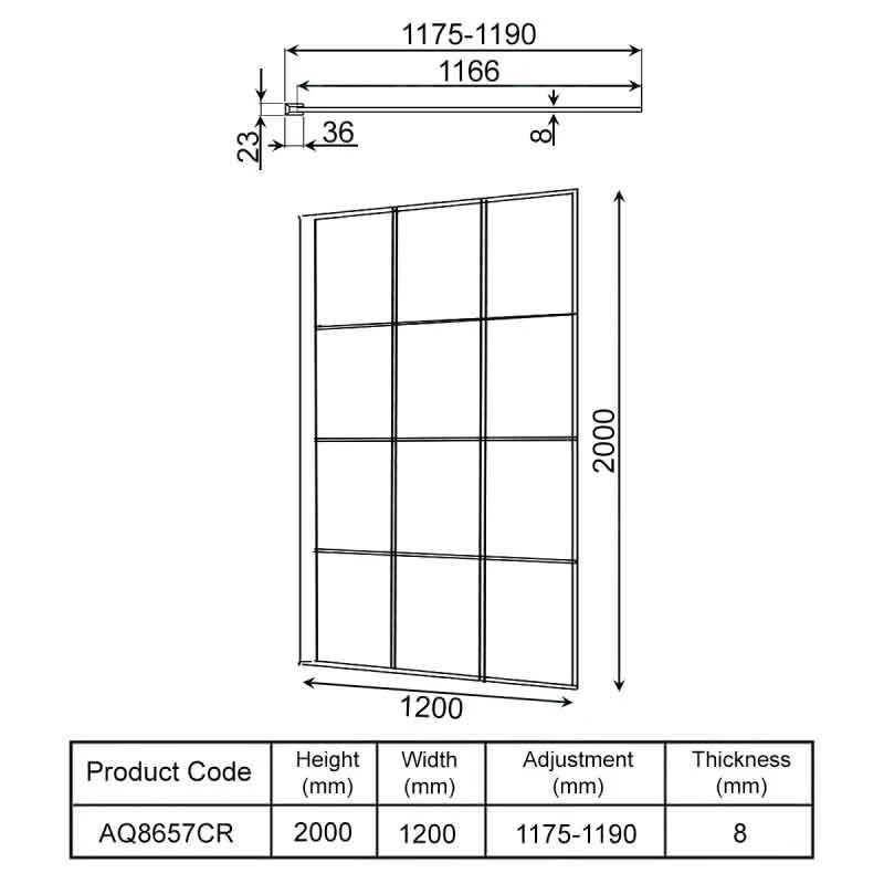 Aquadart Wetroom 8 Glass Panel 1200mm Matrix - AQ8657CR 4 Aquadart Wetroom 8 Glass Panel 1200mm Matrix - AQ8657CR - Image 2