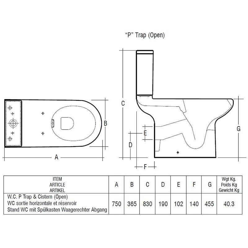 RAK Ceramics Compact Special Needs 75cm High Rimless Close Coupled Full Access Open Back WC Pan - COMPAN750 4 RAK Ceramics Compact Special Needs 75cm High Rimless Close Coupled Full Access Open Back WC Pan - COMPAN750 - Image 2