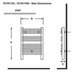 Dimplex Electric Towel Rail 610mm X 453mm - Chrome - TDTR175C -Bliss Bath Shop dimplex tdtr175c dims