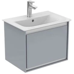 Ideal Standard Connect Air 500mm Wall Hung Vanity Unit 1 Drawer - Gloss Light Grey & Matt White - E0817EQ