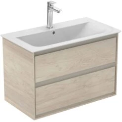 Ideal Standard Connect Air 800mm Wall Hung Vanity Unit 2 Drawers - Wood Light Brown & Matt Light Brown - E0819UK