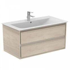 Ideal Standard Connect Air 1000mm Wall Hung Vanity Unit 2 Drawers - Wood Light Brown & Matt Light Brown - E0821UK