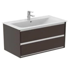 Ideal Standard Connect Air 1000mm Wall Hung Vanity Unit 2 Drawers - Matt Dark Brown & Matt White - E0821VY