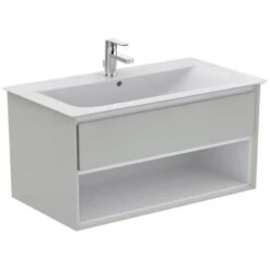 Ideal Standard Connect Air 1000mm Wall Hung Vanity Unit 1 Drawer With Open Shelf - Gloss Grey & Matt White - E0828EQ