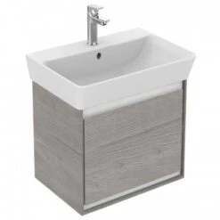 Ideal Standard Connect Air 600mm Wall Hung Basin Unit 1 Drawer - Wood Light Grey & Matt White - E0846PS