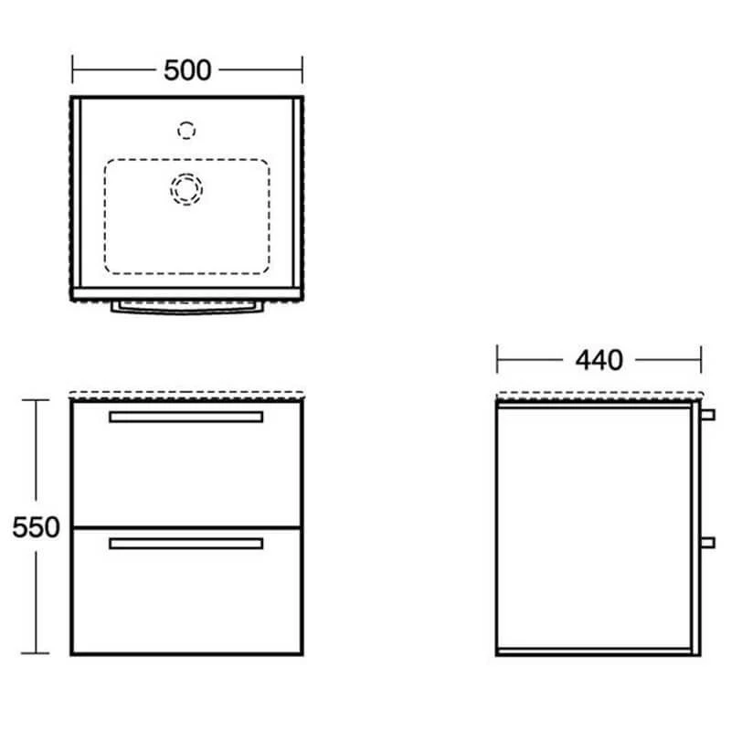 Ideal Standard Tempo 500mm Wall Mounted Vanity Basin Unit 2 Drawer - Gloss White - E1103WG 4 Ideal Standard Tempo 500mm Wall Mounted Vanity Basin Unit 2 Drawer - Gloss White - E1103WG - Image 2