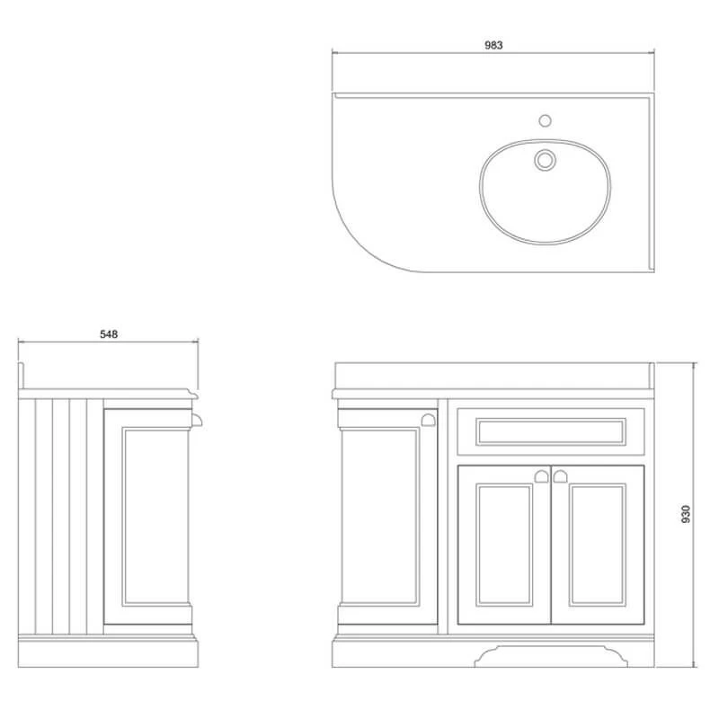 Burlington Freestanding 1000mm Curved Three Door Right Hand Vanity Unit - Sand - FC3S 4 Burlington Freestanding 1000mm Curved Three Door Right Hand Vanity Unit - Sand - FC3S - Image 2