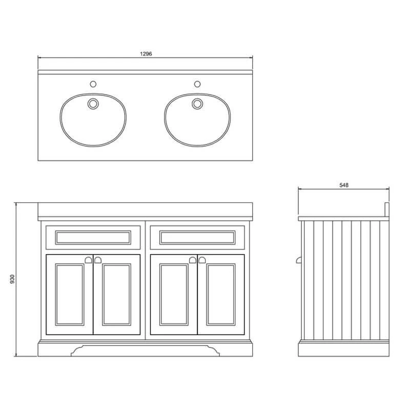 Burlington Freestanding 1300mm Four Door Vanity Unit - Grey - FC9G 4 Burlington Freestanding 1300mm Four Door Vanity Unit - Grey - FC9G - Image 2