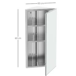 HOMCOM Stainless Steel Wall Mounted Bathroom Corner Mirror Storage Cabinet With Single Door - Silver - 02-0551 -Bliss Bath Shop h o 02 0551 homcom bathroom storage cabinet dimensions