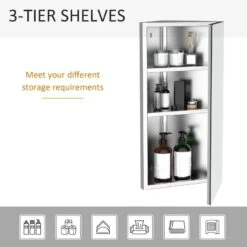 HOMCOM Stainless Steel Wall Mounted Bathroom Corner Mirror Storage Cabinet With Single Door - Silver - 02-0551 -Bliss Bath Shop h o 02 0551 homcom bathroom storage cabinet shelves
