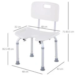 HOMCOM 8-Level Height Adjustable Bath Stool For Elderly With Handle - White & Silver - 713-046 -Bliss Bath Shop h o 713 046 homcom adjustable bath stool chair dimensions