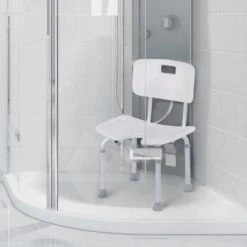 HOMCOM 8-Level Height Adjustable Bath Stool For Elderly With Handle - White & Silver - 713-046 -Bliss Bath Shop h o 713 046 homcom adjustable bath stool chair lifestyle