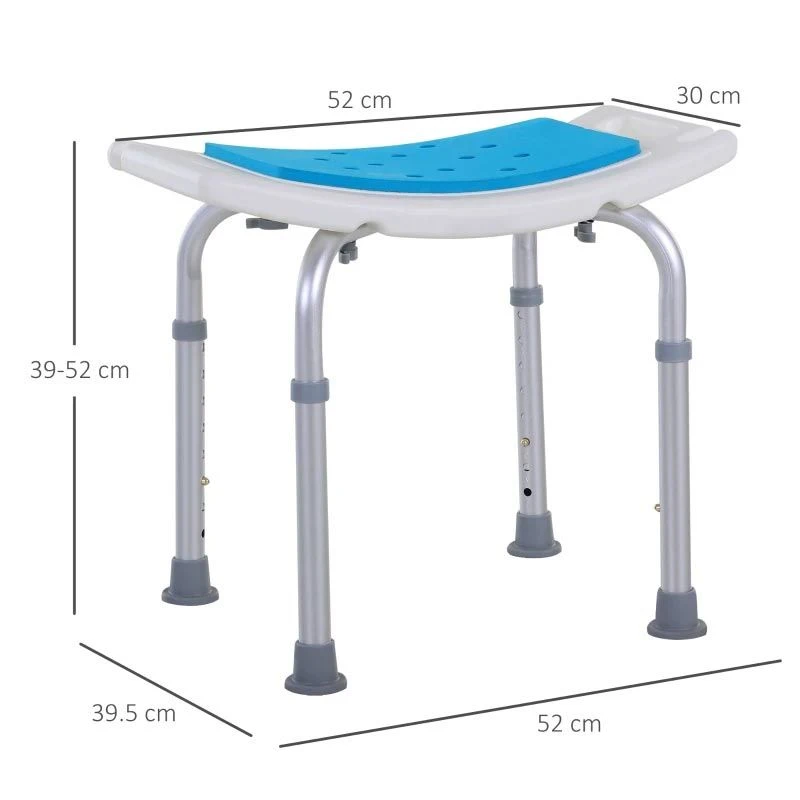 HOMCOM 6-Level Height Adjustable Bathroom Stool Chair With Padded Seat & Drainage Holes - Blue & White - 713-052 5 HOMCOM 6-Level Height Adjustable Bathroom Stool Chair With Padded Seat & Drainage Holes - Blue & White - 713-052 - Image 3